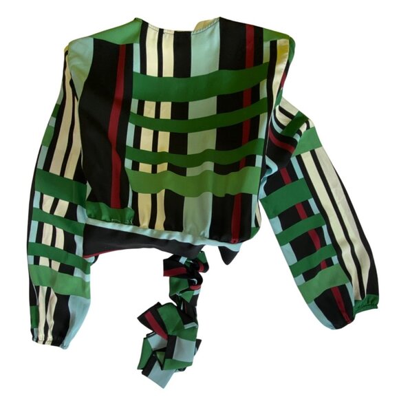 Fashion Nova Striped Green & Black Sexy Long Sleeve Tie-Back Crop Top XL Y2k Hot - Picture 2 of 4